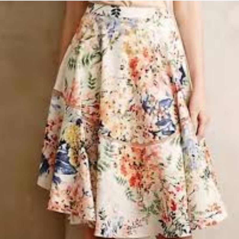 Anthropology asymmetrical floral skirt